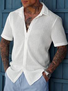 Manfinity CasualCool Camisa ajustada de manga corta con estampado de contraste casual para hombre, ropa de hombre para primavera y verano, regalo para el novio