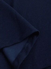 Viva Relle Vestido Elegante Longo Plus Size Feminino com Ombro Caído, Manga Longa, Barra Dividida e Decoração de Pérola Falsa - Azul Marinho - Visão 8