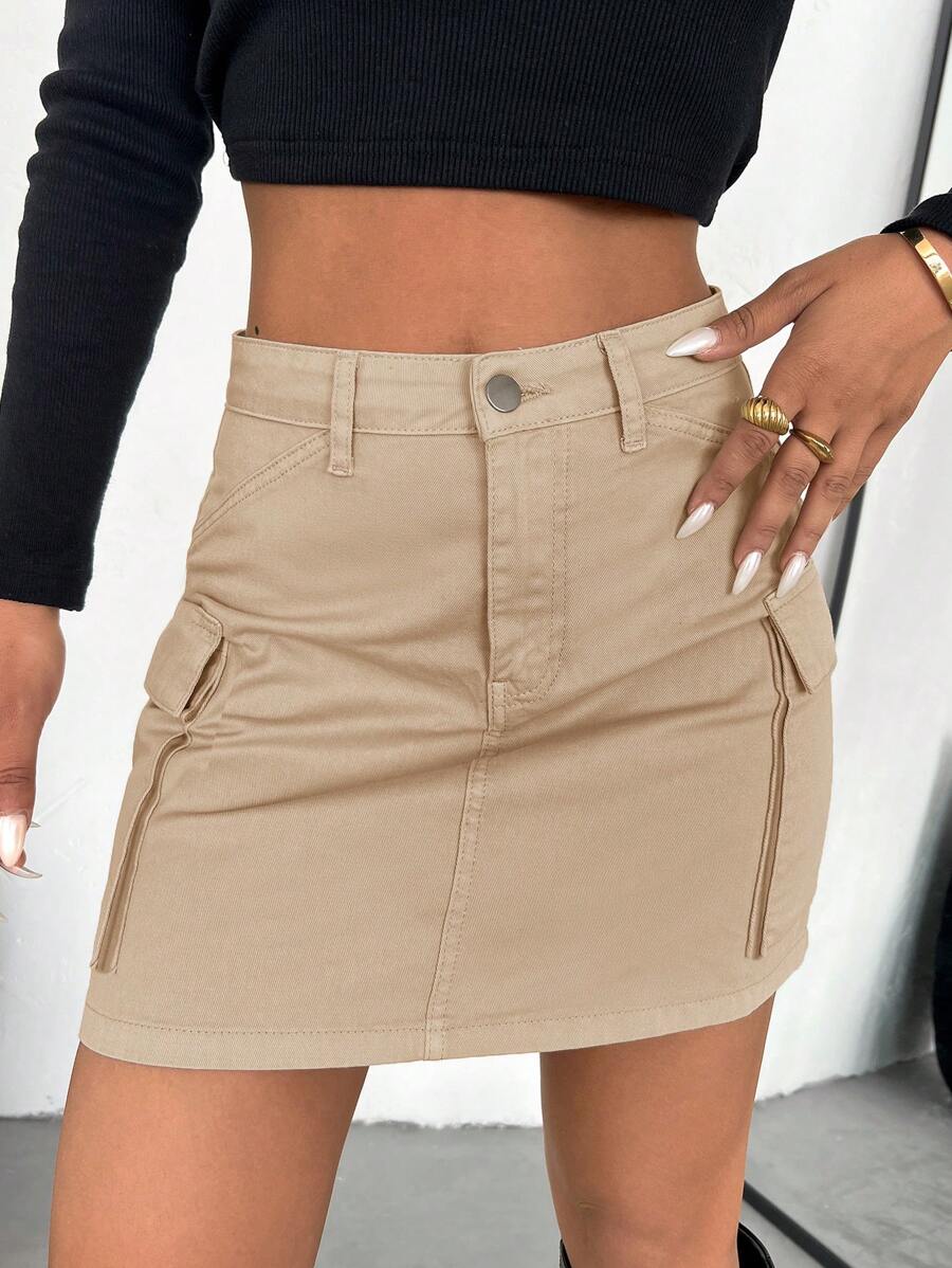 EURMUSE Jupe En Jean Poche À Rabat cargo - Camel - Voir 1