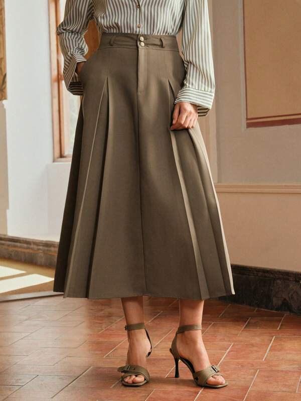 Anewsta Elaire Vintage Elegant Casual Wide Hem Pleated Skirt, For Modest Women Old Money Style