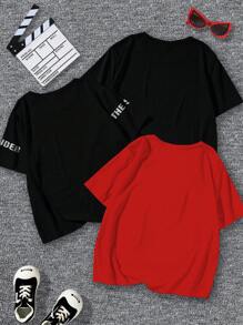 GraphicGems 3pcs Young Boys' Summer Spider & Letter Graphic Print Round Neck Casual T-Shirt Set