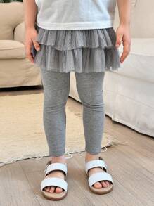 Dazy Kids Kleine Mädchen Mesh Splice Rock-Hose, Mädchen Herbstbekleidung, Strumpfhose in Kleingrößen - Grau - Übersicht 5