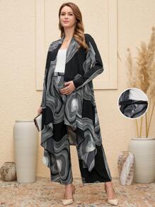 SHEIN Maternity 2pcs/Set Printed Fashion Cardigan & Cropped Pants - Multicolor - View 2