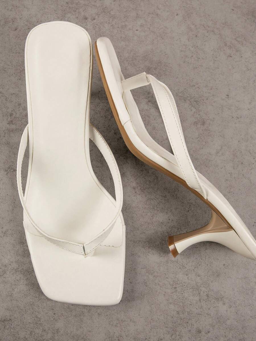 SHEIN SHUZIA Women's Minimalistic Squared Toe Thong Kitten Heels New