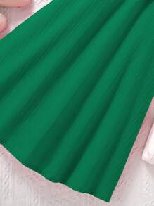 SHEIN Vestido casual para niña preadolescente de manga abullonada y cuello redondo en unicolor - Verde - Ver 7