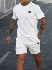 Manfinity CasualCool Men's Solid Color T-Shirt & Shorts Set, Casual Minimalist Everyday Wear White Outfits For Men Men White Outfit Men 2 Pieces Outfit Men Two Pieces Casual - White - View 4