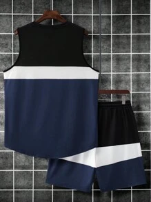 Manfinity Homme 2pcs/Set Men's Round Neck Poker Print Tank Top & Shorts - Multicolor - View 2