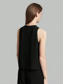 Ontre 2026春夏女式圆领无袖轻薄休闲商务通勤优雅度假上衣，适合婚礼宾客、乡村音乐节、早午餐、机场等场合。 - 黑色 - 查看 2