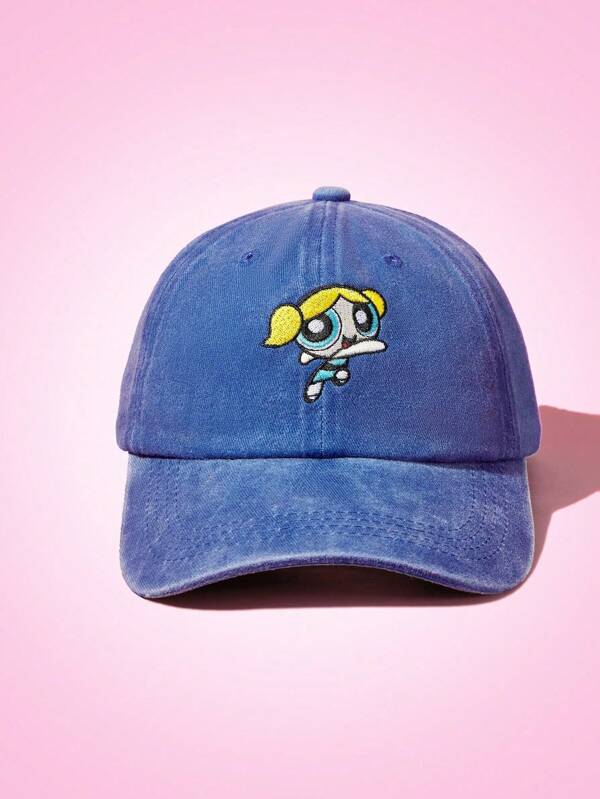 THE POWERPUFF GIRLS X SHEIN 1 pieza Gorra de béisbol unisex con bordado básico de burbujas de dibujos animados, adecuada para uso casual