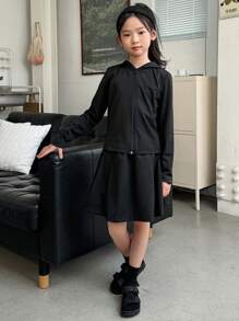 DAZY 2pcs/Set Tween Girl Tween Girl Autumn Outfits,Back To School Clothes - Black - View 1