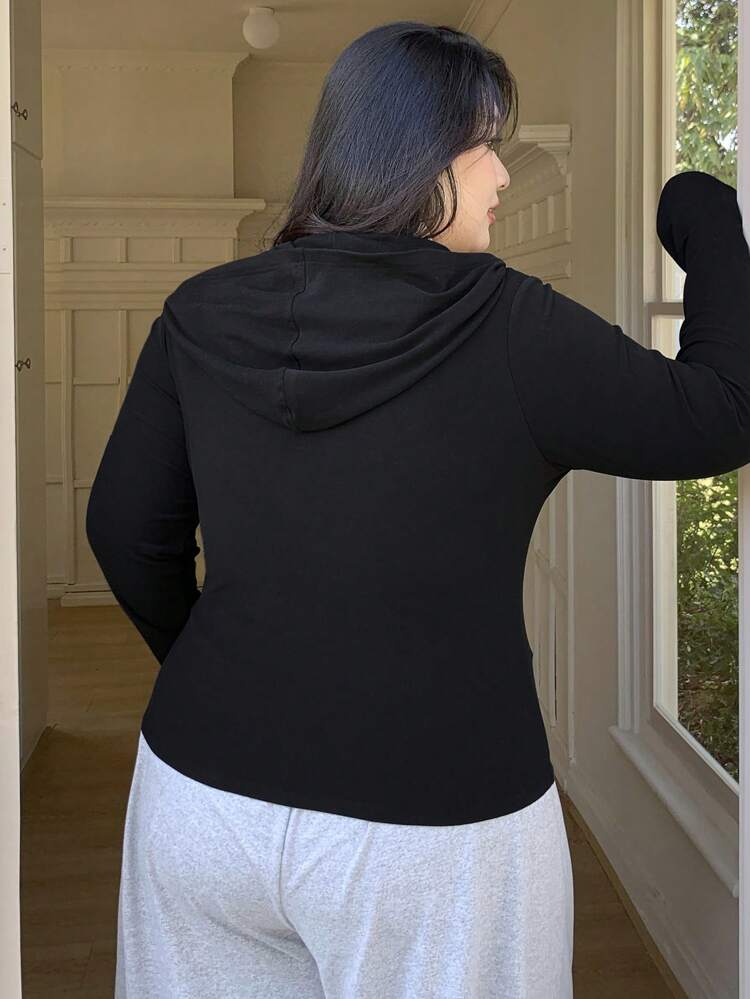 Dazy Plus Slim Fit einfarbiger Reißverschluss-Kapuzenpullover T-Shirt, Frühling/Sommer/Herbst Langarm Damen Oberteile, Herbst Damenkleidung