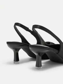 CUCCOO CURVES Giày cao gót mũi nhọn dáng rộng cỡ lớn, quai ngang mắt cá chân bằng vải satin màu đen thanh lịch, dùng được cho mọi mùa - màu đen - Xem 5