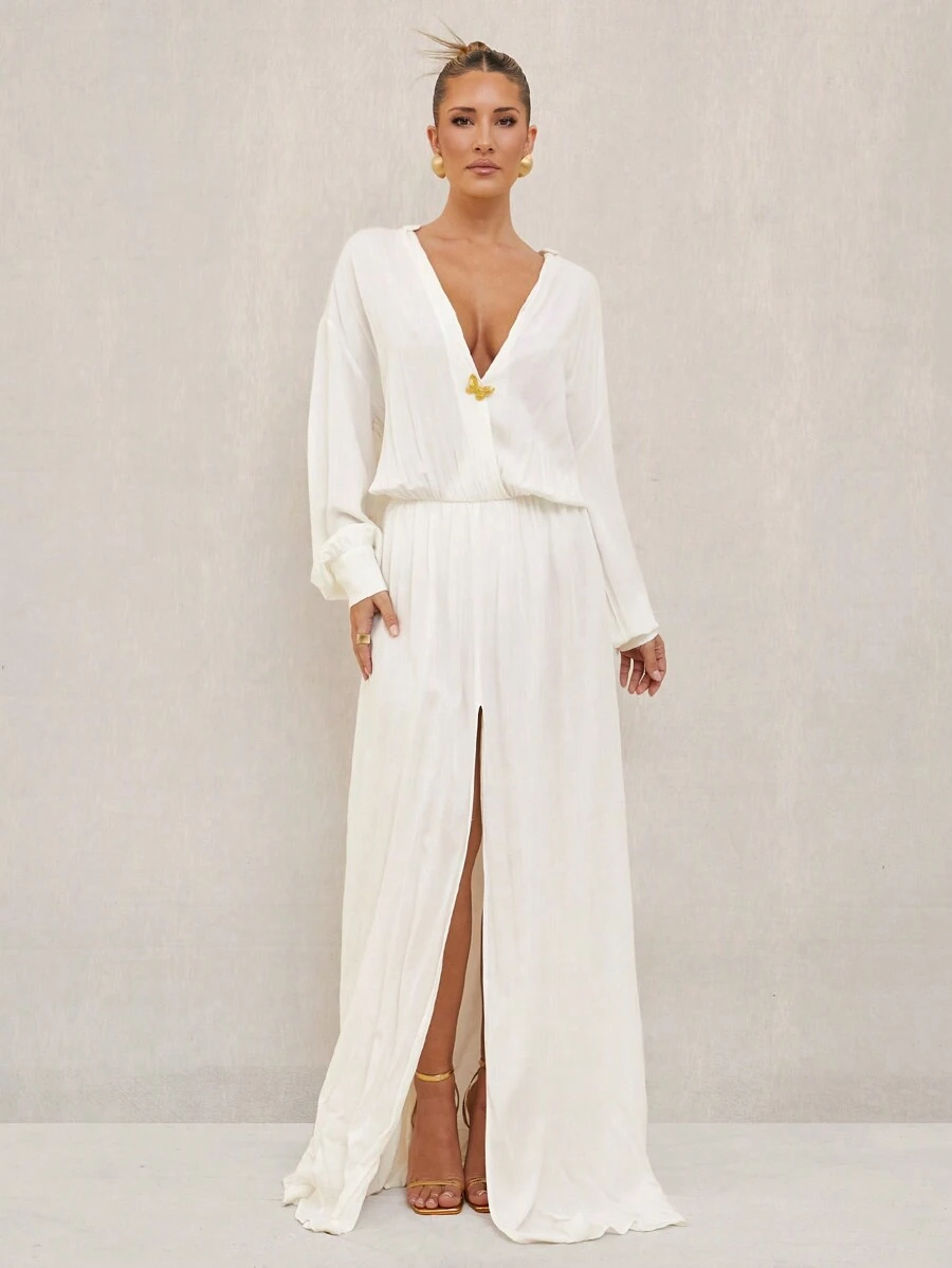 Lumalex 女士高端连衣裙，适合聚会、春节、度假、婚礼 - 白色 - 查看 1