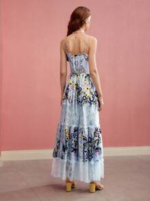 MOTF PREMIUM Robe imprimée de fleurs avec contraste en dentelle - Multicolore - Voir 7