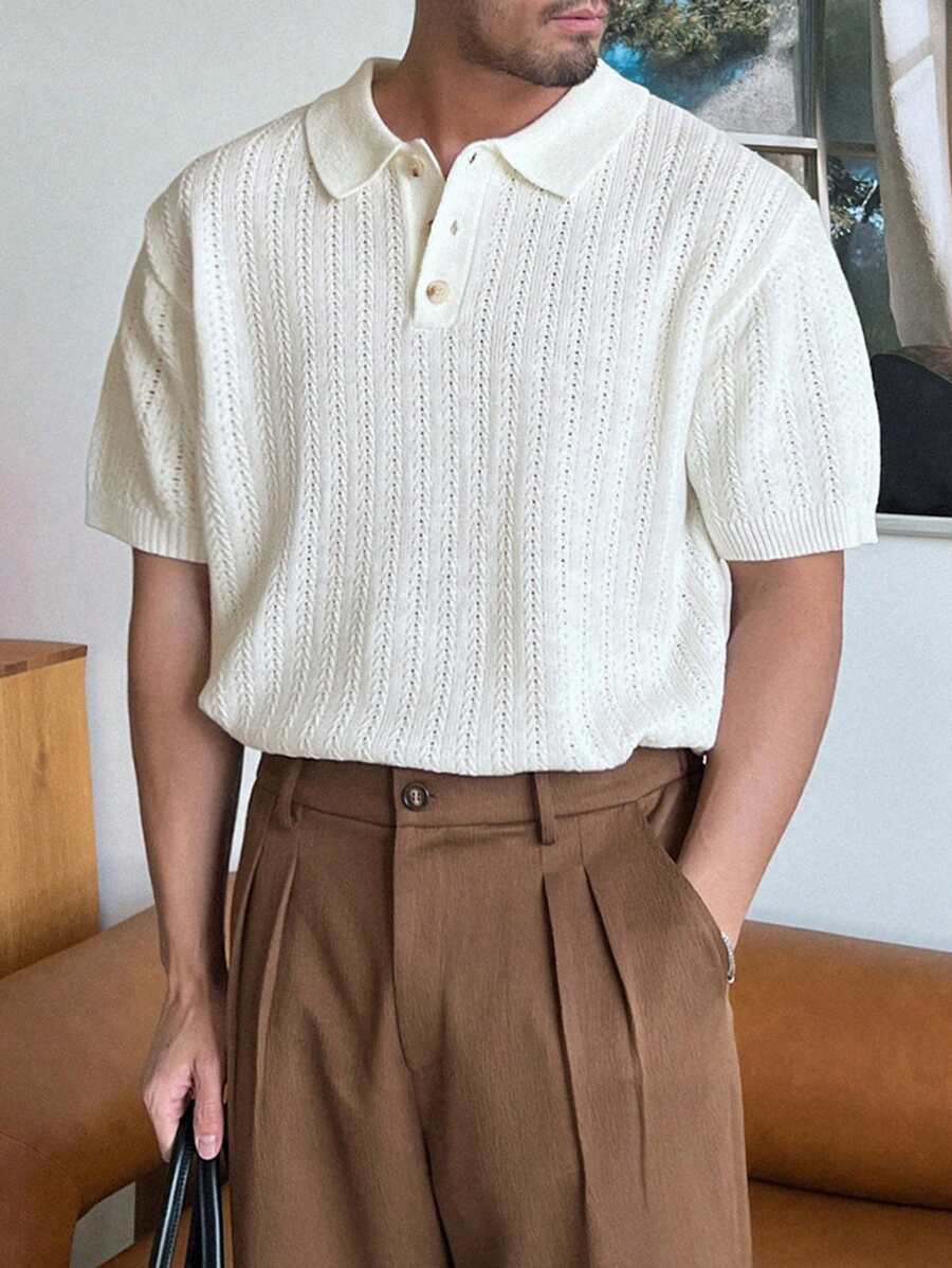 DAZY Men's Solid Color Basic Knitted Polo Shirt, Summer - White - View 1