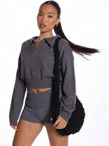 MUSERA Collar Knit Top Casual Summer Vacation Spring Summer Holiday - Dark Grey - View 1