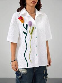 Coolane Women's & Men's Spring/Summer Date Night Casual Flower Textured Baggy Shirts,Back To School,Valentine's Day - Apricot - View 6