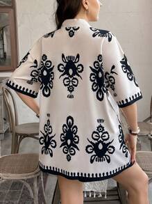 SHEIN LUNE 2pcs/Set Plus Size Women Graphic Print Short Sleeve Top And Solid Color Shorts Casual Set Western Wear Women Festival Boho Hippie Cowgirl Outfit Old Money Bohemian Summer Boho Old Money Summer Outfits For Women Spring Break Rave Outfits Festival Spring Break Outfits