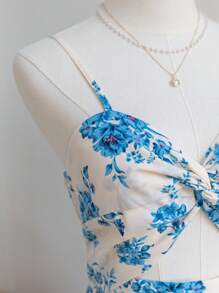 Soleia Sexy & Romantic Gradient Print Plunging Neckline Backless Tie Strap Vintage Dress, Suitable For Vacation, Music Festival, Bohemian, Holiday Date, Spring, Valentine's Day Afternoon Tea