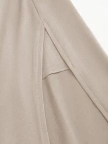 Sweetra Draped Neck Backless Top And Side-Slit Skirt Set - Khaki - View 3