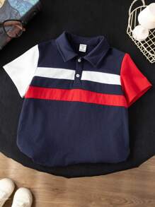 SHEIN Jongens Colorblock Korte Mouw Lichtgewicht Poloshirt, Casual Dagelijkse Kleding Geschikt Voor School, Lente/Zomer