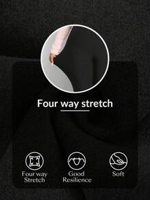 SHEIN Essnce 大码纯色拼布蝴蝶结装饰弹力针织休闲牛仔裤 - 黑色 - 查看 5