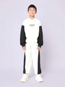SUMWON Youth Sports Wear Los Angeles California Sweatsuit Set Boys Winter Athletic Drawstring Hoodie Set Track Suit Active Two-Piece Outfit - Black and White - View 1