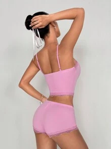 Flirla 2 件套蕾丝边吊带背心和超短裤