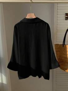 Comfortcana Áo sơ mi tay cánh dơi trơn màu đen mùa xuân - màu đen - Xem 2