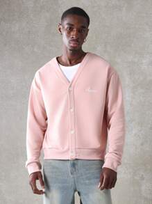 SUMWON 短款纽扣开衫经典 V 领夏季轻便外套日常休闲运动秋季必备街头风格分层单品 - 粉色 - 查看 1