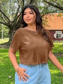 CovetEZ Plus Size Solid Color Short Sleeve T-Shirt, Minimalist & Fashionable For Casual Everyday Wear