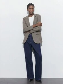 Maija 女士休闲通勤人字纹西装外套浪漫、时尚、百搭、适合夏季度假、舒适、优雅、休闲、简约日常穿着外出上衣 - 黑與白 - 查看 6