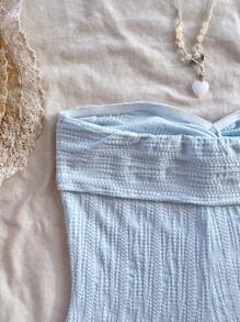 Soleia Mono informal para vacaciones de textura suave con nudo, adecuado para festivales de música, estilo bohemio, vacaciones, citas, té de la tarde - Blanco - Ver 6