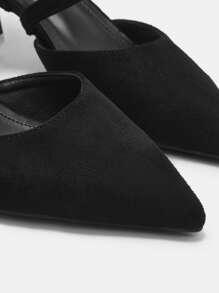 CUCCOO CURVES Plus Size Wide-Width Pointed Toe High Heel Pumps, Elegant Solid Black Strap Backstrap Sandals, Suitable For All Seasons Spring Shoes Spring Break Easter - Black - View 6