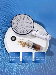 1 个 12 厘米直径 ABS 材质 5 速增压淋浴喷头大面板电镀表面过滤器软化硬水健康清爽沐浴 - 彩色 - 查看 3