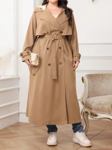 Mulvari Plus Size Jednolity kolor Prosty Modny Swobodny Trencz, Codzienny Noś
