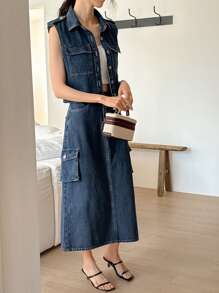 DAZY Women Denim Outfit Sleeveless Top And Skirt Set, Minimalist & Fashionable For Casual Everyday Wear - Blue - View 5