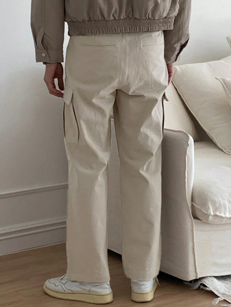 Men's Solid Color Cargo Pants With Pockets, All Seasons Summer