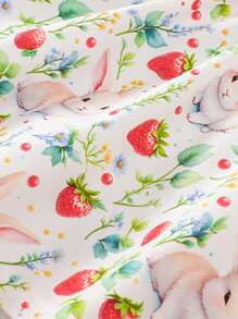 SHEIN 2pcs/Set Baby Girl Casual All-Match Versatile Cute Watercolor Rabbit & Strawberry Print Sleeveless Dress, Suitable For Valentine's Day, Easter, Festivals, Birthday Photo Shoot, Outdoor Activities, Leisure, Vacation, Spring/Summer Clothes