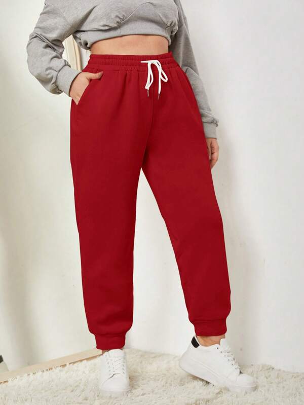 SHEIN EZwear Plus Size Casual Solid Color Drawstring Waist Sweatpants