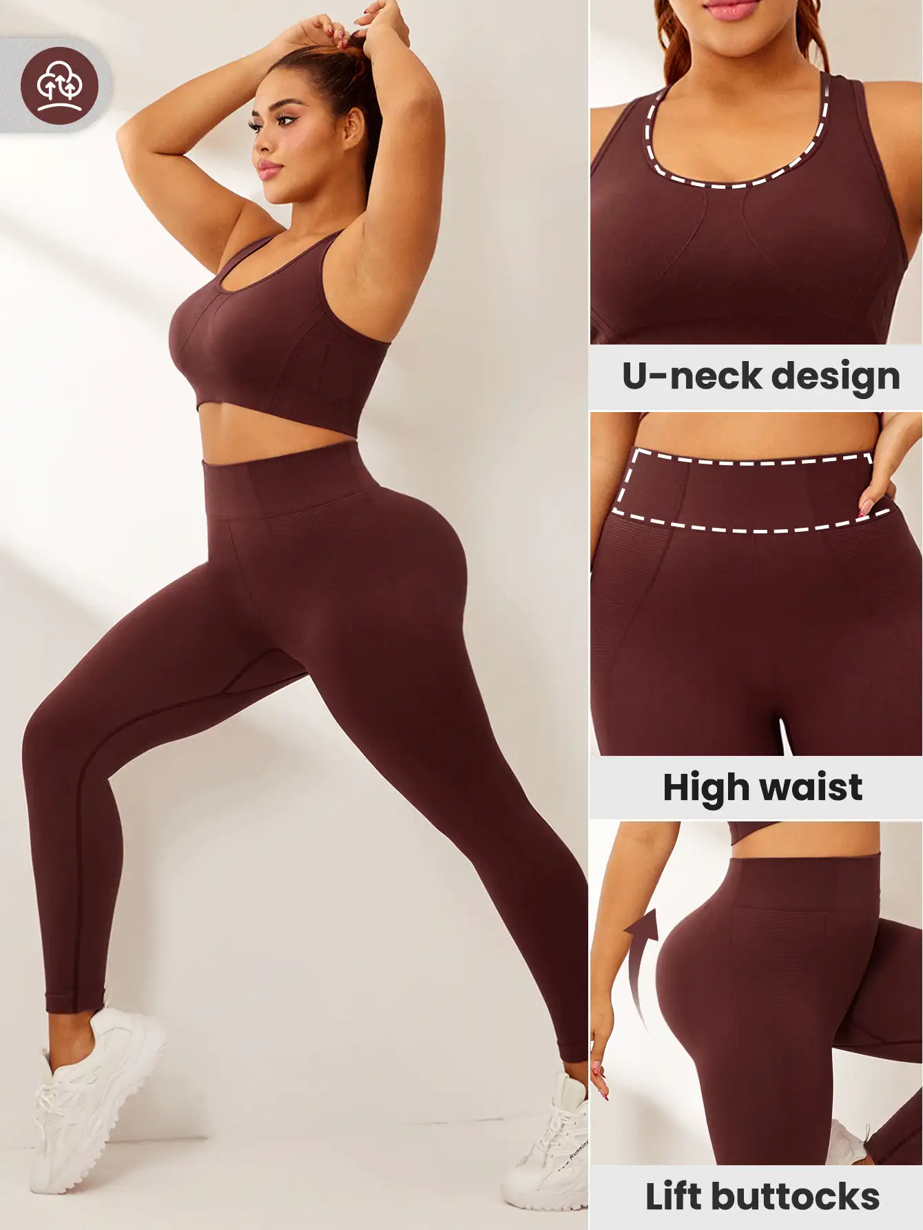 Easithlete 大码女士无缝运动胸罩和紧身裤套装