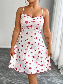 Calvaya Vestido ceñido con estampado de flores pequeñas y tirantes de espagueti para mujer talla grande, adecuado para el Día de San Valentín - Multicolor - Ver 6