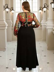 Gownix Spring Women Embroidered Mesh Patchwork Long Black Fishtail Dress, Elegant, Party And Daily Wear, Plus Size Dresses Elegant Dresses Romantic Dresses Women Summer Dresses Women Summer Dresses Elegant Women Dresses Women Spring Dresses