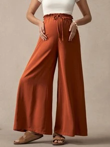 SHEIN Maternity High Waist Wide Leg Casual Pants, Solid Color