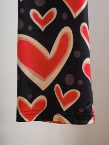 Heart Pattern Contrast Color Girls Sleepwear Set