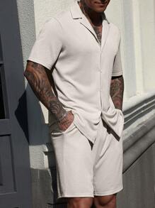 Manfinity CasualCool Schlichtes, modisches, lässiges, einfarbiges Button-Down-Hemdset für Herren