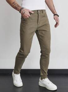 Manfinity Homme Jeans casuales de unicolor para hombres, simples y para uso diario