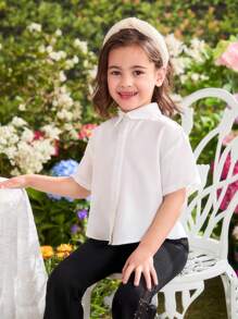 Chemise plissée ajustée décontractée de couleur unie tissée pour jeune fille