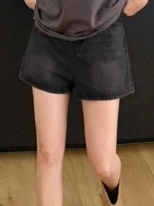 DAZY Quần short denim ống đứng bạc màu dành cho nữ, kiểu quần short jean phù hợp mọi mùa. - Màu xám đen - Xem 6