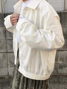 FRIFUL Women's Solid Color Casual Jacket, Stylish Everyday Wear - Beige - View 5